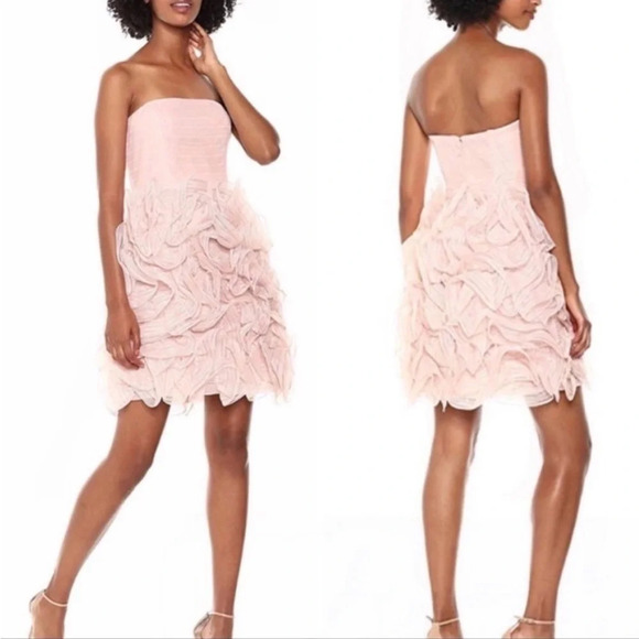 Halston Heritage Pink Strapless Ruffle Mini Cocktail Dress - Picture 1 of 7